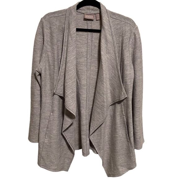 Chico’s- Women’s Grey Knit Wool Waterfall Open Front Cardigan, Size 1 = US 6 - Picture 10 of 10